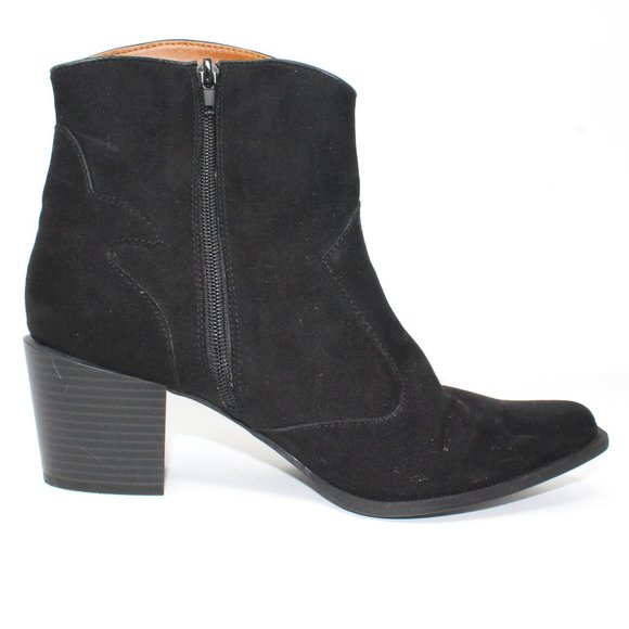 Ann Marino Women's Sz 10 Black Faux Suede Fabric Zip Western Style Ankle Boots - Picture 6 of 13